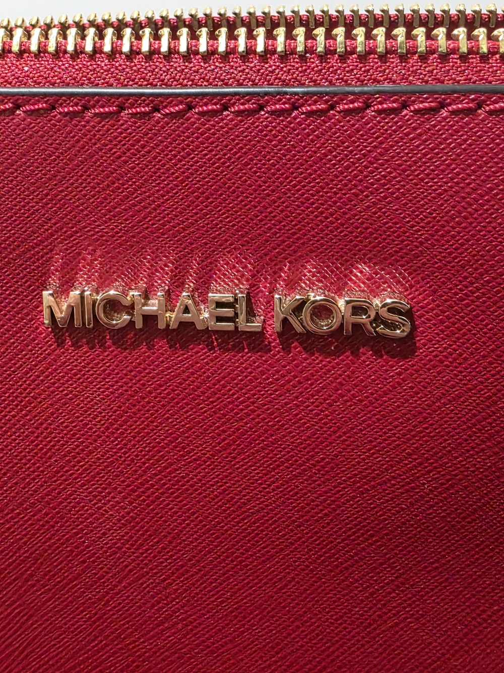 Michael Kors Cherry Red Saffiano Leather Tote with MK Charm - Picture 3 of 14